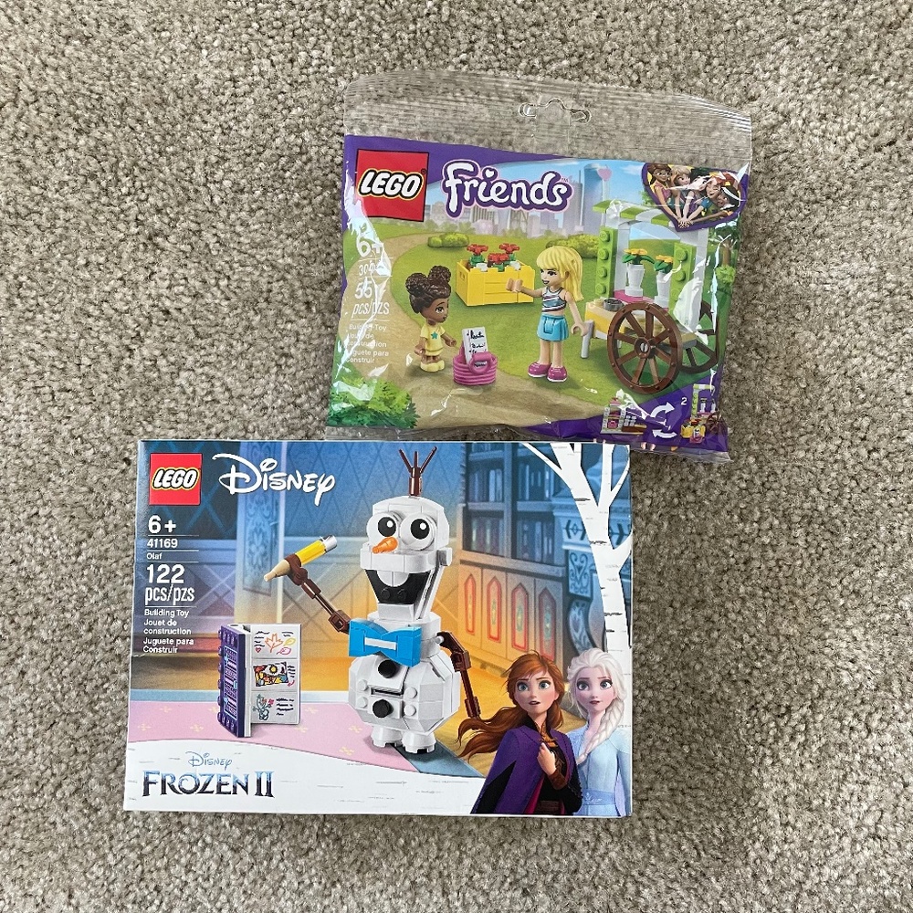 Lot of 2 Retired LEGO Frozen II Olaf 41169 & Friends Flower Cart polybag 30413